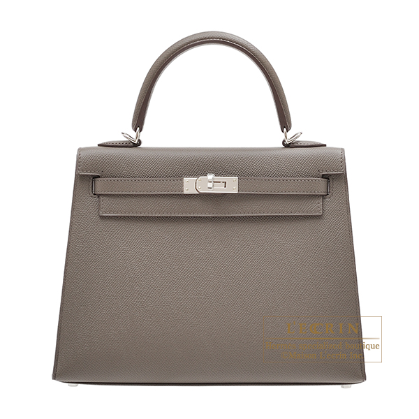 Hermes Personal Kelly bag 25 Sellier Gris mouette/ Etain Epsom leather Matt  silver hardware