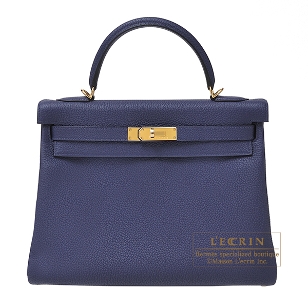 Hermes　Kelly bag 32　Retourne　Blue encre　Togo leather　Gold hardware