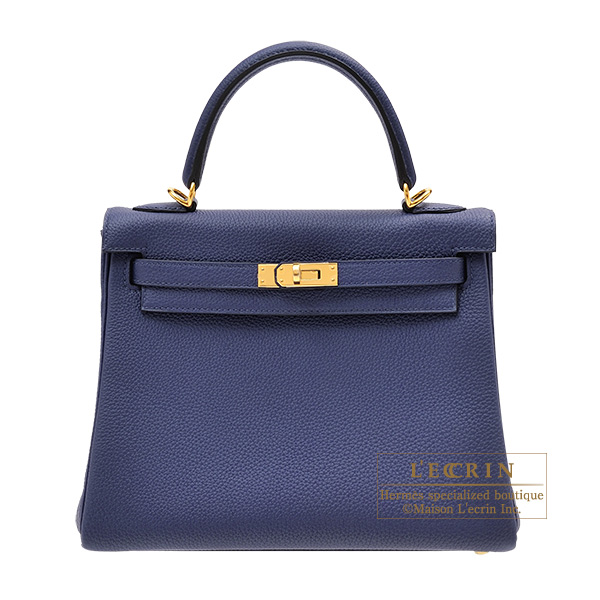 Hermes　Kelly bag 25　Retourne　Blue encre　Togo leather　Gold hardware