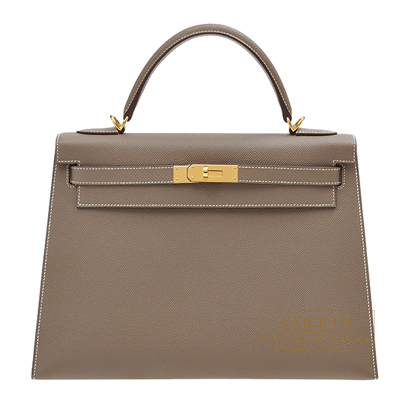 Hermes　Kelly bag 32　Sellier　Etoupe grey　Epsom leather　Gold hardware