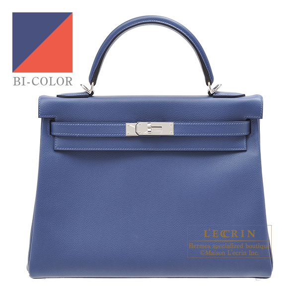 Hermes　Kelly Verso bag 32　Retourne　Blue brighton/　Capucine　Evercolor leather　Silver hardware