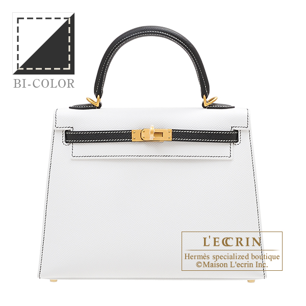 Hermes　Personal Kelly bag 25　Sellier　White/Black　Epsom leather　Matt gold hardware