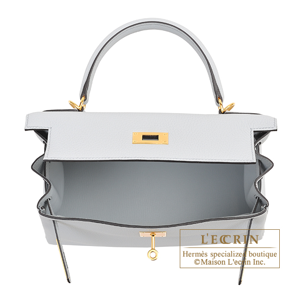 Hermes Kelly bag 28 Retourne Pearl grey Clemence leather Silver hardware