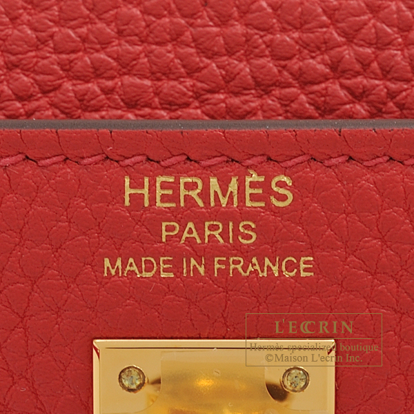 Hermes Rouge Casaque Togo Leather Gold Hardware Kelly Retourne 35 Bag Hermes