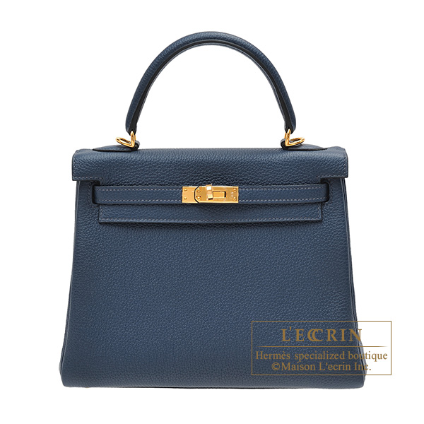 Hermes　Kelly bag 25　Retourne　Blue de presse　Togo leather　Gold hardware