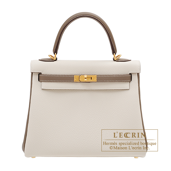 Hermes　Personal Kelly bag 25　Retourne　Craie/　Etoupe grey　Togo leather　Gold hardware
