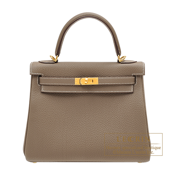 Hermes Kelly bag 25 Retourne Vert Gris Togo leather Gold hardware
