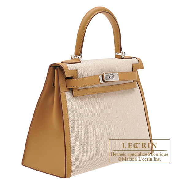 Hermes Kelly Sellier Size 25 Vert Yucca/Ecru Toile H Swift Leather