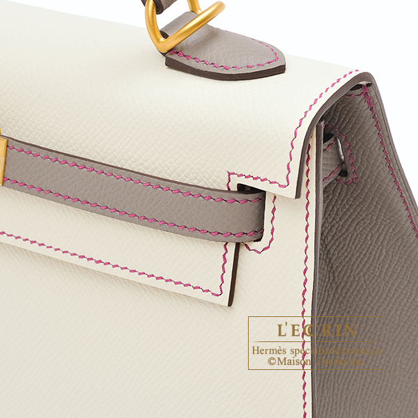 Hermes Personal Kelly bag 25 Sellier Craie/ Gris asphalt Epsom leather Matt  gold hardware