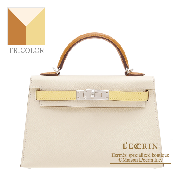 Hermes　Kelly bag mini Tricolore　Sellier　Nata/Jaune poussin/Sesame　Epsom leather　Silver hardware