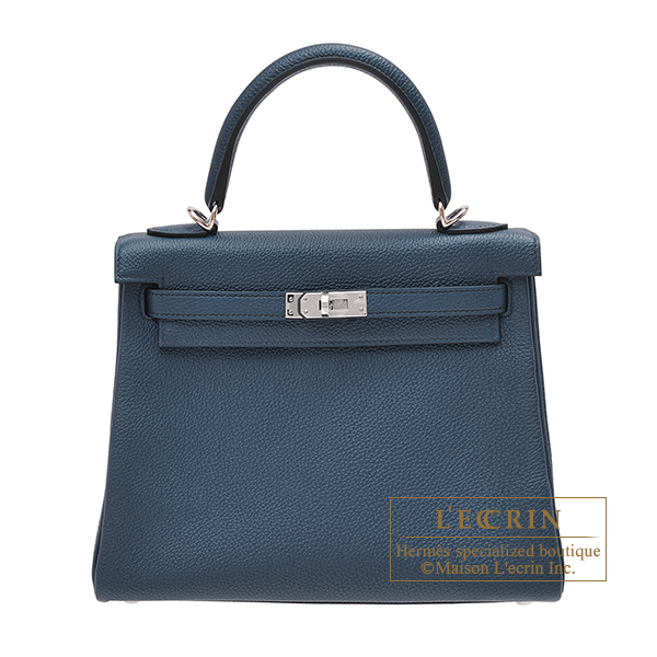 Hermes　Kelly bag 25　Retourne　Blue de presse　Togo leather　Silver hardware