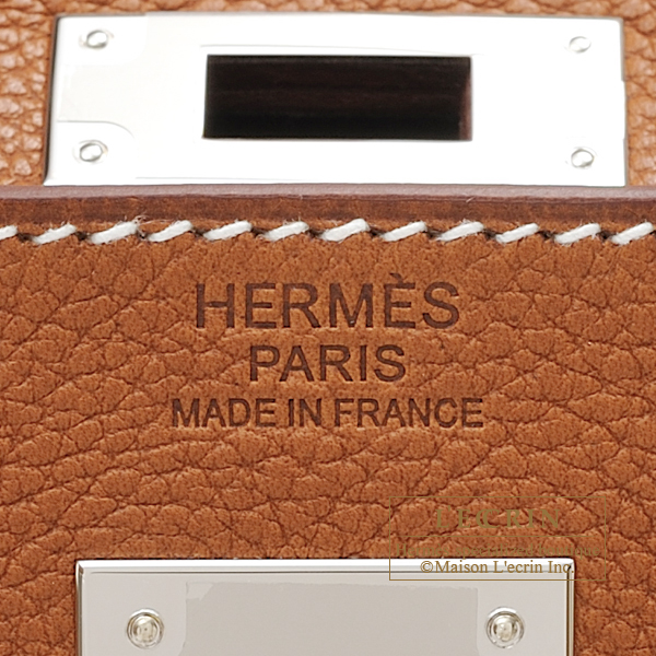 Hermes Kelly bag 32 Retourne Fauve Barenia faubourg Silver