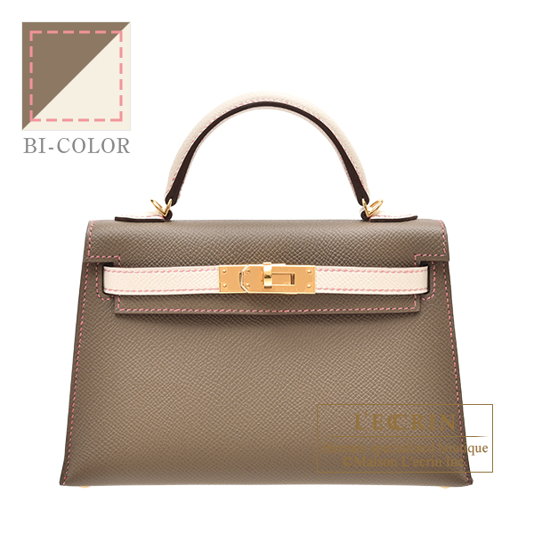 Hermes　Personal Kelly bag mini　Sellier　Etoupe grey/　Craie　Epsom leather　Gold hardware