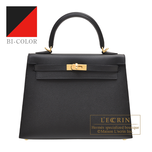 Hermes　Personal Kelly bag 25　Sellier　Black/　Rouge coeur　Epsom leather　Gold hardware