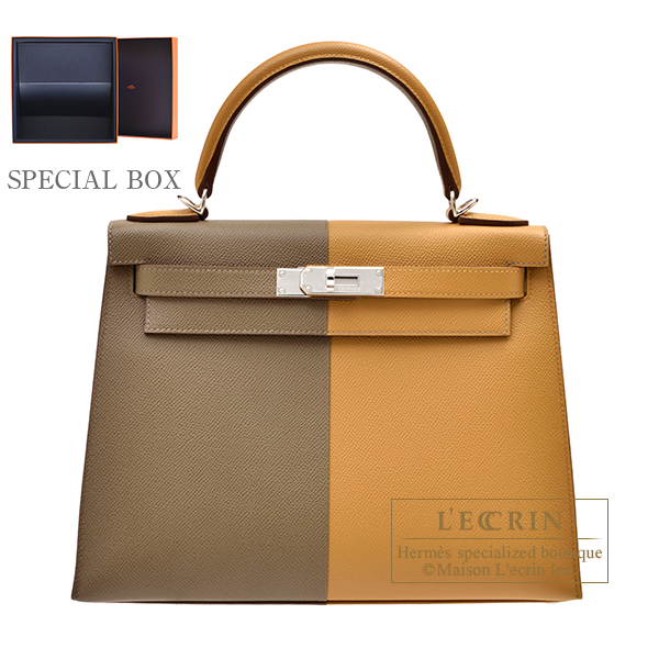 Hermes Personal Kelly bag mini Sellier Etoupe grey/ Craie Epsom leather  Gold hardware