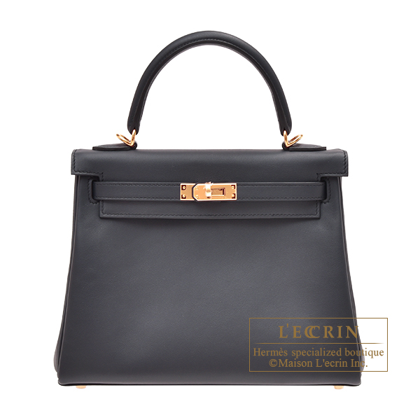 Hermes　Kelly bag 25　Retourne　Blue indigo　Swift leather　Gold hardware