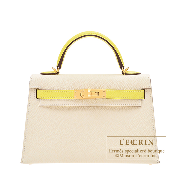 Hermes Personal Kelly bag mini Sellier Nata/Lime Epsom leather
