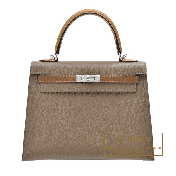 Hermes　Kelly Tricolore bag 25　Sellier　Etoupe grey/Alezan/Biscuit　Epsom leather　Silver hardware