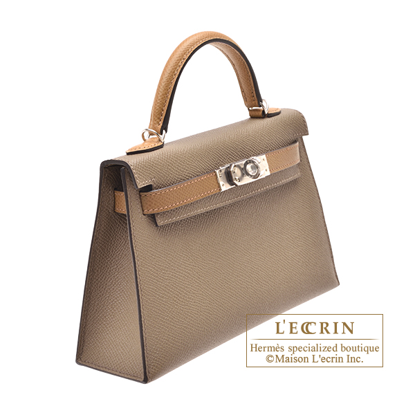 Hermes Kelly Tricolore bag 25 Sellier Etoupe grey/Alezan/Biscuit Epsom  leather Silver hardware