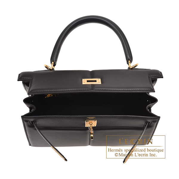 Hermès Kelly 25 Padded Sellier Black Barenia and Swift Leather Gold Ha