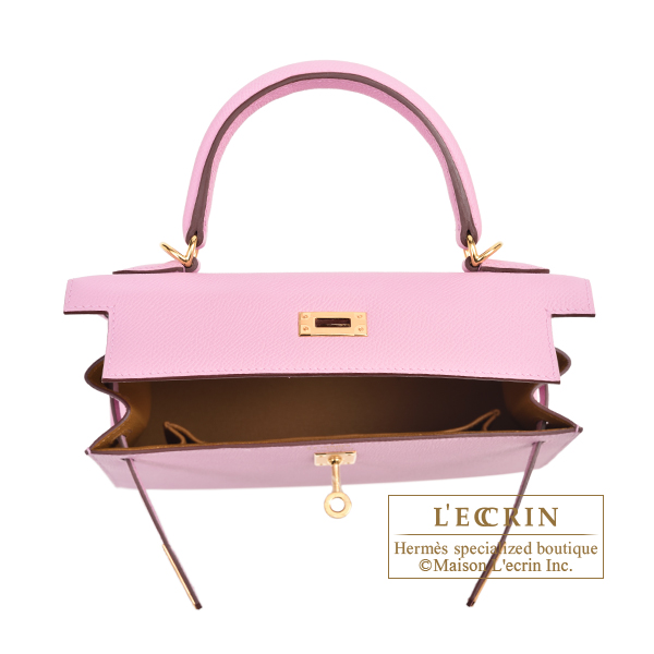 Hermes Personal Kelly bag 25 Sellier Rose purple/ Craie Epsom leather Gold  hardware