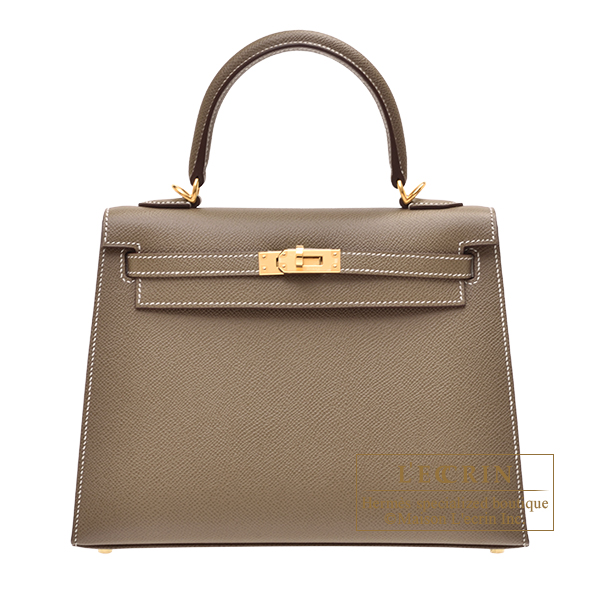 Hermes　Kelly bag 25　Sellier　Etoupe grey　Epsom leather　Gold hardware