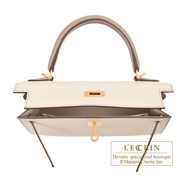 Hermes Kelly bag mini Tricolore Sellier Nata/Chai/Gris meyer Epsom leather  Silver hardware