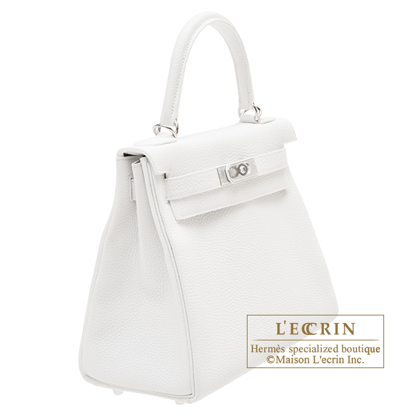 Hermès Micro Kelly in Feu, Epsom Leather w/PHW.hanging on to a Birkin in  White, Clemence Leather w/PHW