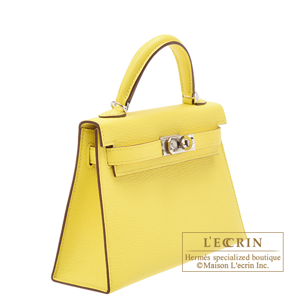 Hermes Lindy bag mini Jaune citron Clemence leather Silver hardware