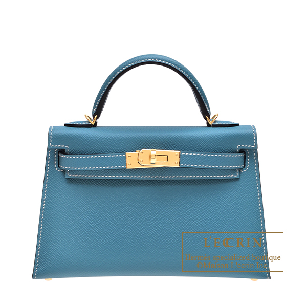 Hermes　Kelly bag mini　Sellier　New blue jean　Epsom leather　Gold hardware