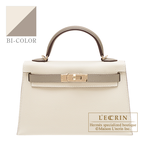 Hermes　Personal Kelly bag mini　Sellier　Craie/　Gris asphalt　Epsom leather　Champagne gold hardware