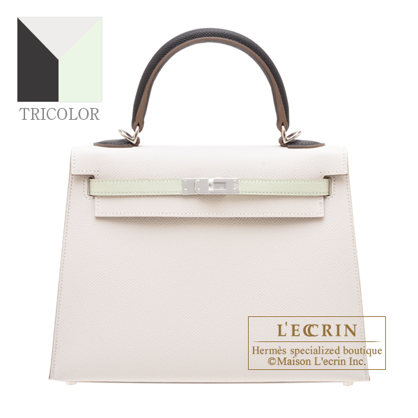 Hermes　Kelly Tricolore bag 25　Sellier　Gris pale/Vert fizz/Graphite　Epsom leather　Silver hardware