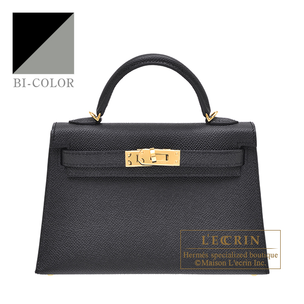 Hermes　Personal Kelly bag mini　Sellier　Black/　Pearl grey　Epsom leather　Gold hardware