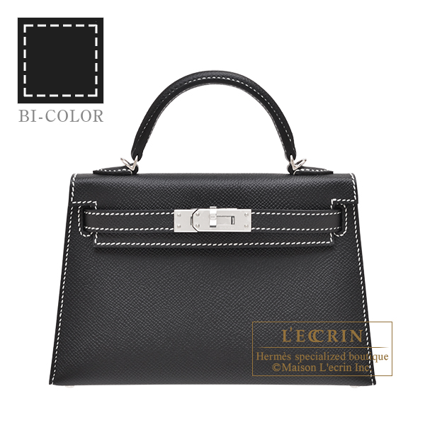 Hermes　Personal Kelly bag mini　Sellier　Black　Epsom leather　Silver hardware　White stitch