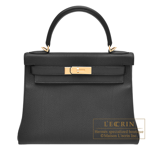 Hermes　Kelly bag 28　Retourne　Black　Togo leather　Gold hardware