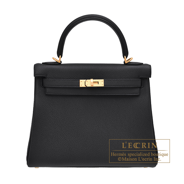 Hermes　Kelly bag 25　Retourne　Black　Togo leather　Matt gold hardware