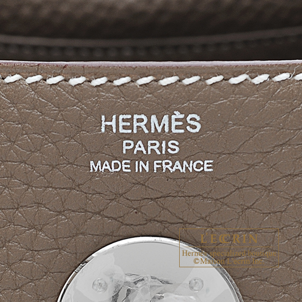 Hermes Lindy bag 30 Etoupe grey Clemence leather Silver hardware