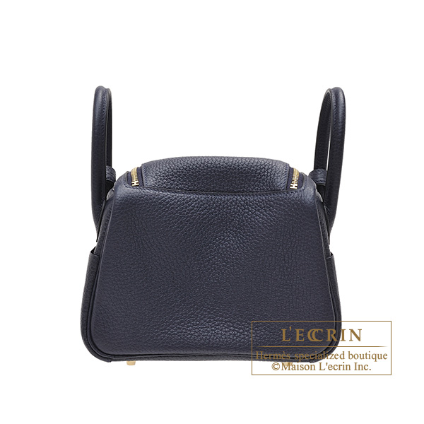 Hermes Lindy bag mini Blue nuit Clemence leather Gold hardware