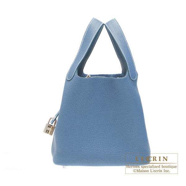 Hermes Picotin Lock bag PM Blue pale Clemence leather Silver