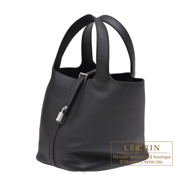 Hermes Picotin Lock bag 22/MM Black Clemence leather Silver hardware