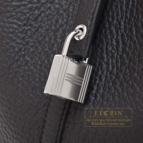 Hermes Picotin Lock bag 22/MM Black Clemence leather Silver hardware