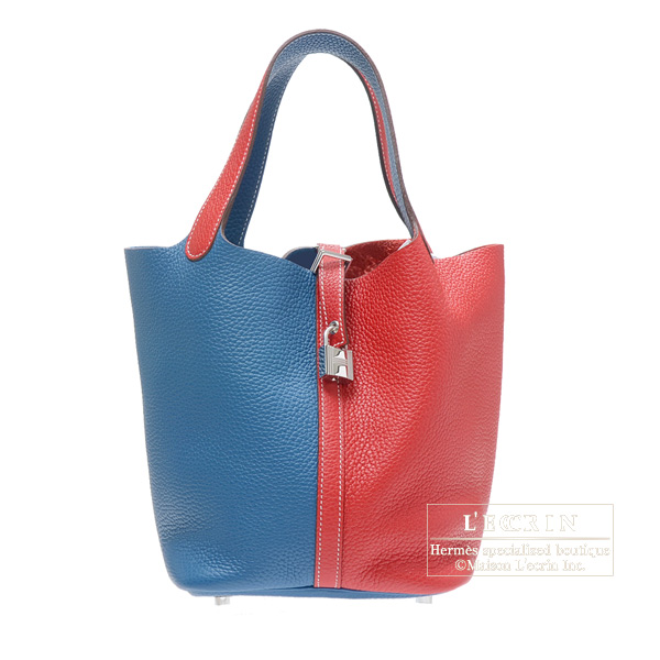 Hermes　Picotin Lock casaque bag 22/MM　Rouge casaque/Blue thalassa　Clemence leather　Silver hardware