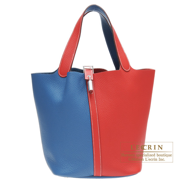 Hermes　Picotin Lock　Casaque bag GM　Rouge casaque/　Blue thalassa　Clemence leather　Silver hardware