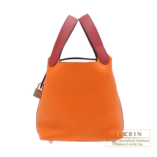 Hermes　Picotin Lock　Touch bag 18/PM　Orange/Rouge grenat　Clemence leather/　Swift leather　Silver hardware