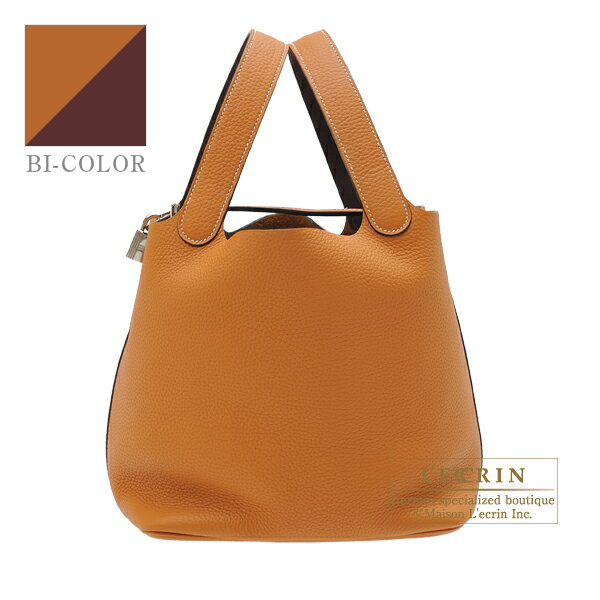 Hermes　Picotin Lock　Eclat bag 22/MM　Toffee/Bordeaux　Clemence leather/Swift leather　Silver hardware