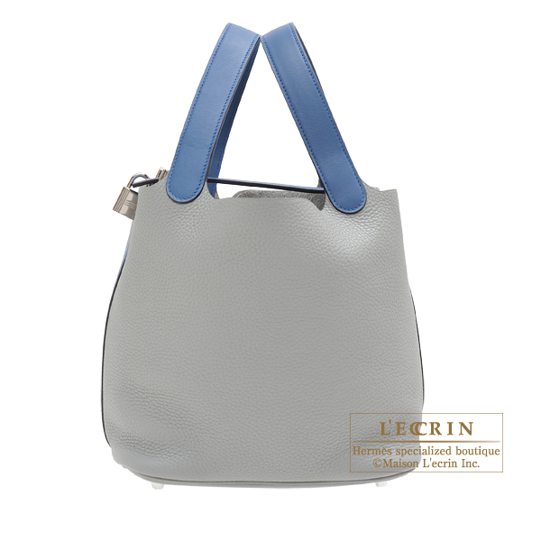 Hermes Picotin Lock Touch bag MM Gris mouette/Blue agate Clemence leather/  Swift leather Silver hardware