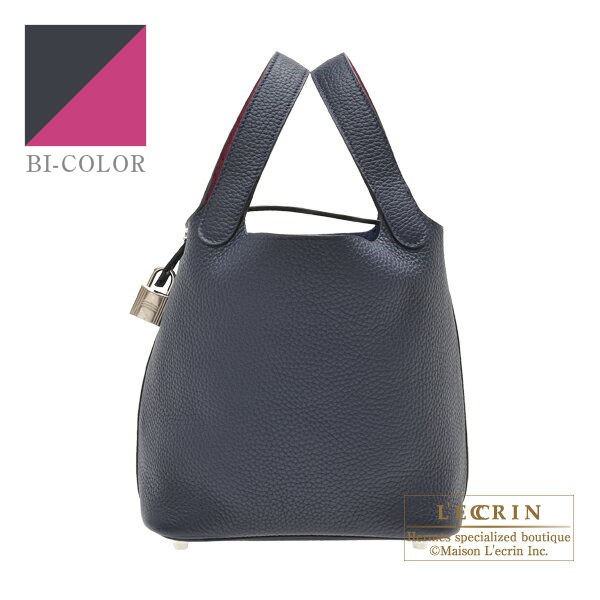 Hermes　Picotin Lock　Eclat bag 18/PM　Blue nuit/　Rose purple　Clemence leather/Swift leather　Silver hardware