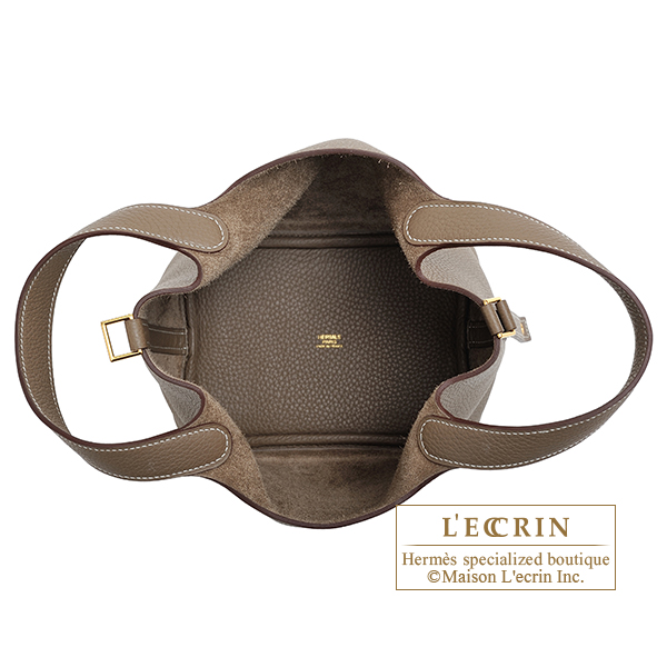 Hermes Picotin Lock bag PM Etoupe grey Clemence leather Gold hardware