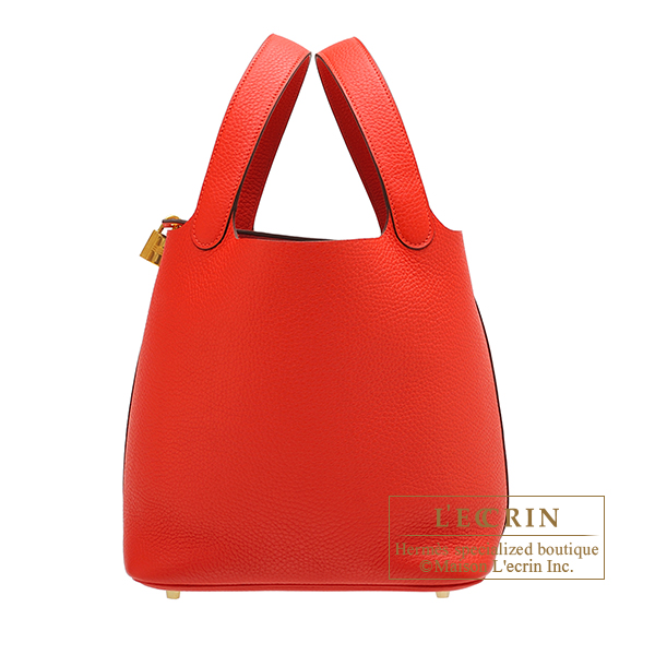 Hermes　Picotin Lock bag 22/MM　Rouge tomate　Clemence leather　Gold hardware