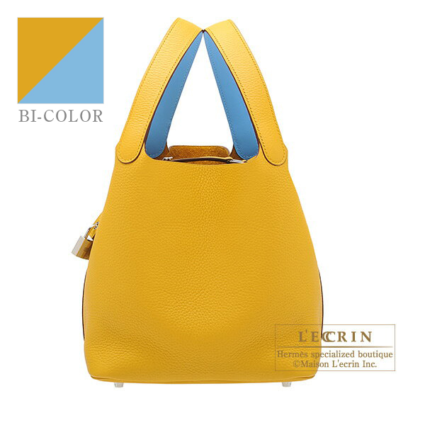 Hermes　Picotin Lock　Eclat bag 22/MM　Jaune ambre/　Celeste　Clemence leather/　Swift leather　Silver hardware